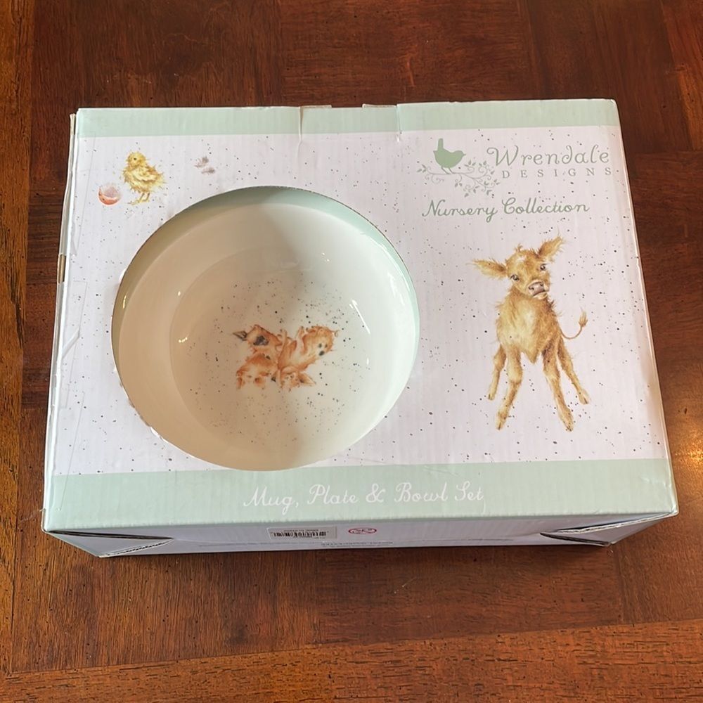 Farm Barn Animal 3 pc Plate Bowl Mug China by Royal Worcester New Baby